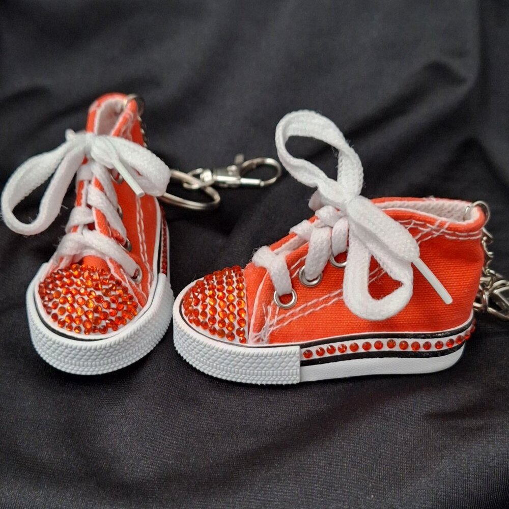 Orange Converse Style Keychain with Orange Rhinestones, Bling Converse, Bedazzle